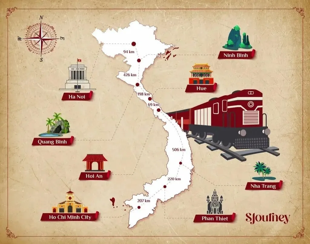 Karte der Strecke des SJourney durch Vietnam